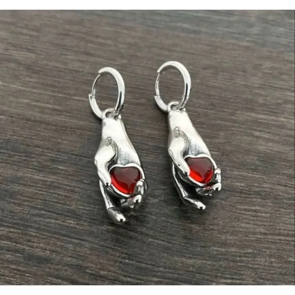 Heart in Hand Huggie Earrings